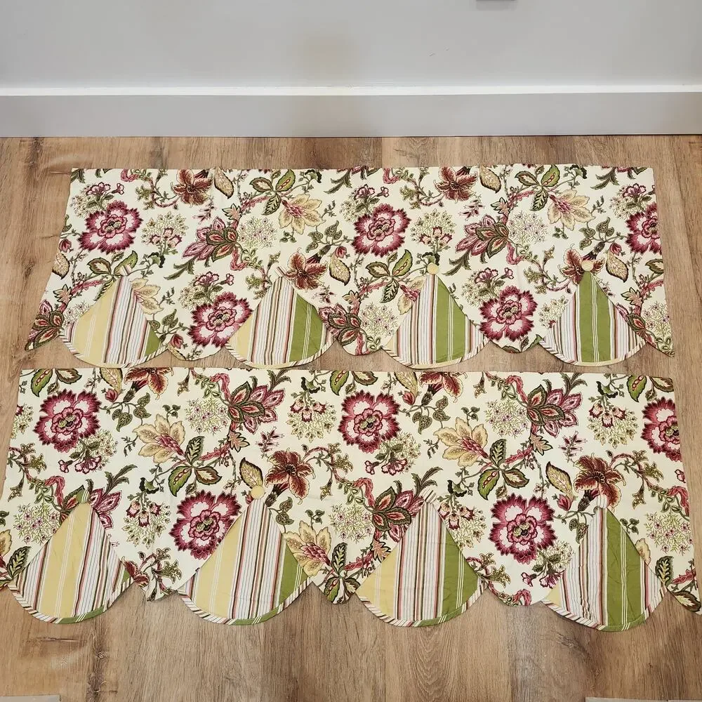 x2 Waverly Valance Peek-A-Boo Navarra Raspberry Floral Striped 3